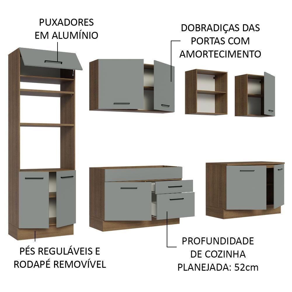 Armário De Cozinha Completa 310cm Rustic/cinza Agata Madesa 02 Rustic/cinza - 8