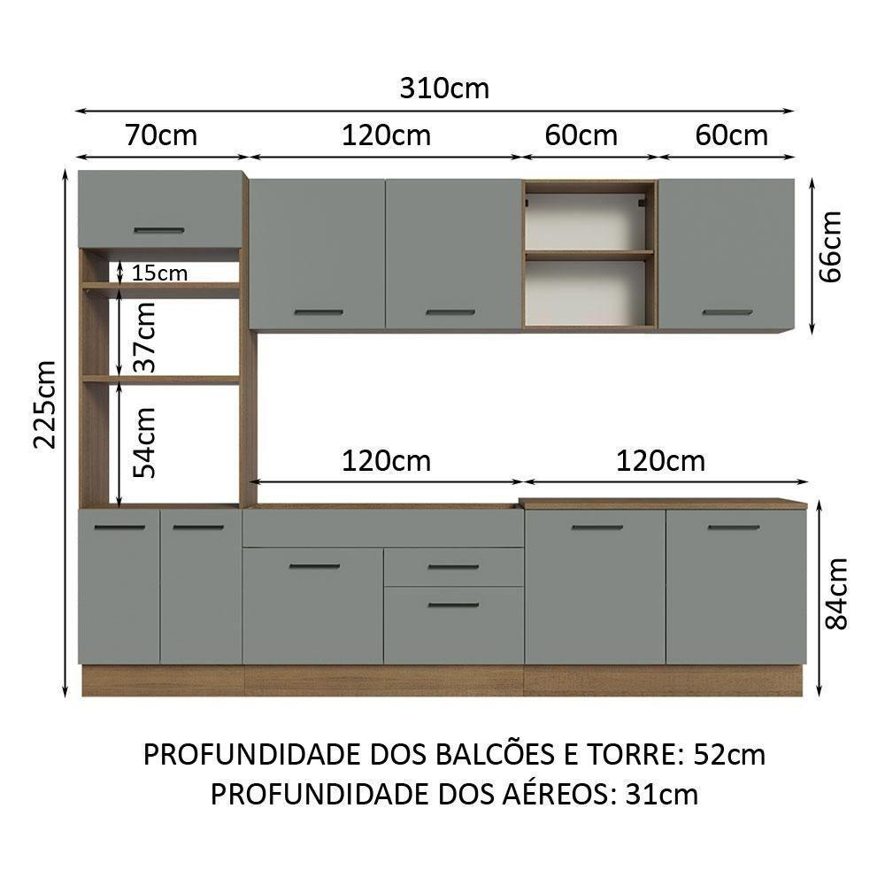 Armário De Cozinha Completa 310cm Rustic/cinza Agata Madesa 02 Rustic/cinza - 9