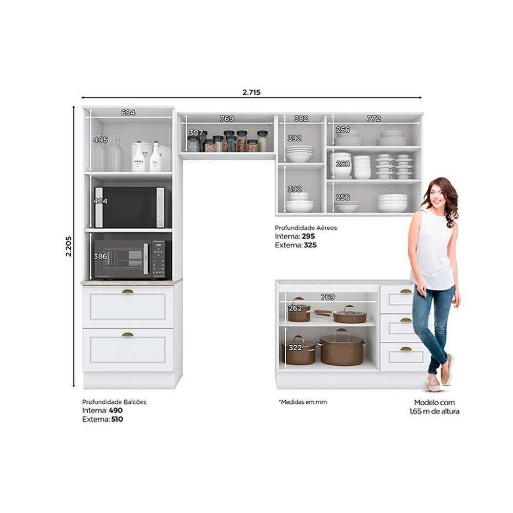 Kit de Cozinha Modulada 4 Peças Americana  (2 Armários + 1 Balcão + 1 Paneleiro) C4P11 Branco - Henn - 8