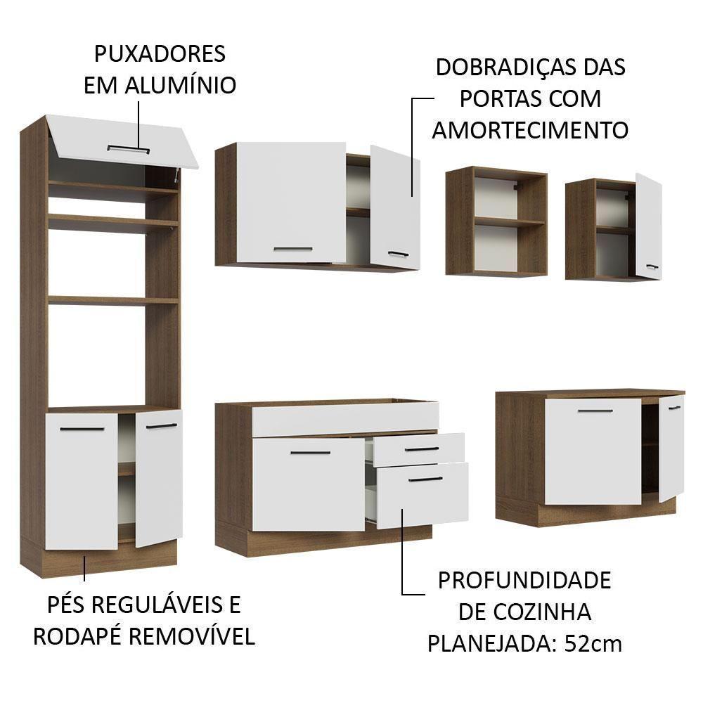 Armário De Cozinha Completa 310cm Rustic/branco Agata Madesa 02 Rustic/branco - 8
