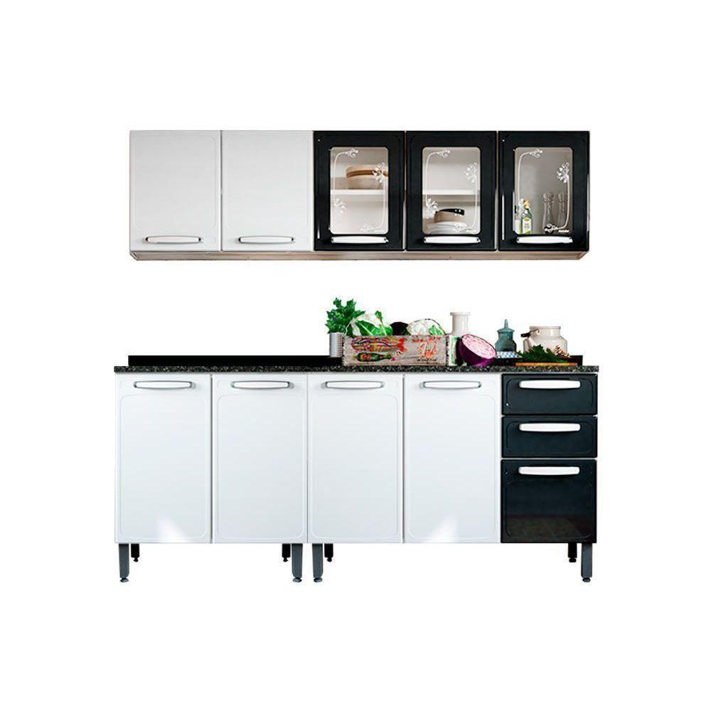 Kit de Cozinha Modulada 4 Peças Evidence  (2 Armários + 2 Balcões) C4P46 Branco/Preto - Bertolini - 1