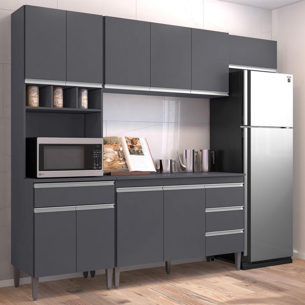 Cozinha Modulada 4 Peças Balcão Com Tampo 120cm Andréia Cinza Ajl Móveis - 9