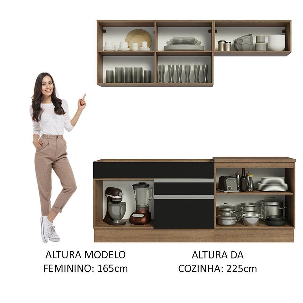 Armário De Cozinha Completa 200cm Rustic/preto Glamy Madesa 07 Rustic/preto - 7