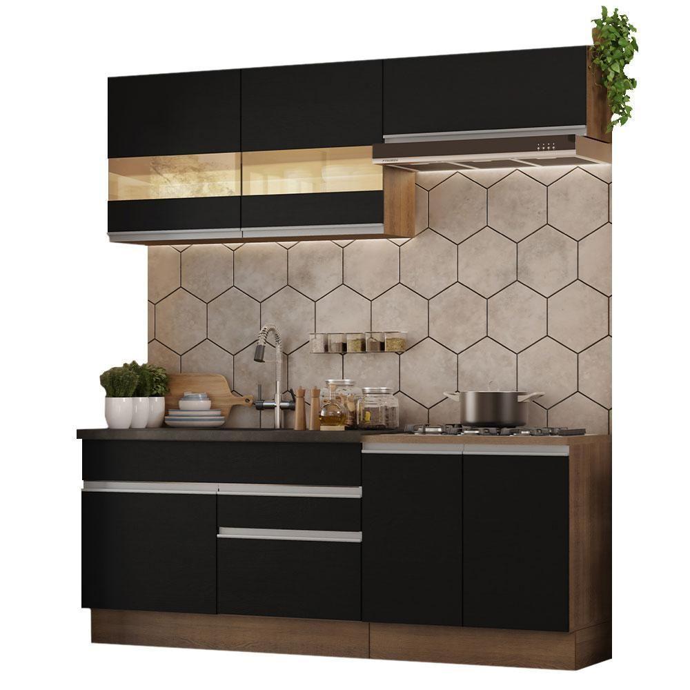 Armário De Cozinha Completa 200cm Rustic/preto Glamy Madesa 07 Rustic/preto - 10