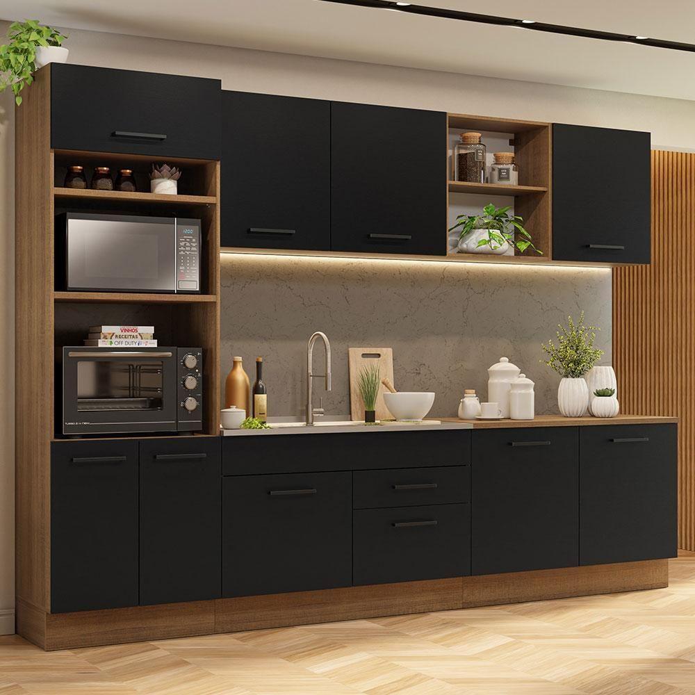Armário De Cozinha Completa 310cm Rustic/preto Agata Madesa 02 Rustic/preto - 1