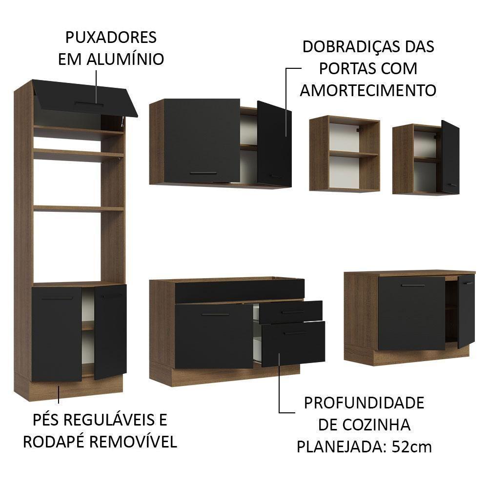 Armário De Cozinha Completa 310cm Rustic/preto Agata Madesa 02 Rustic/preto - 8