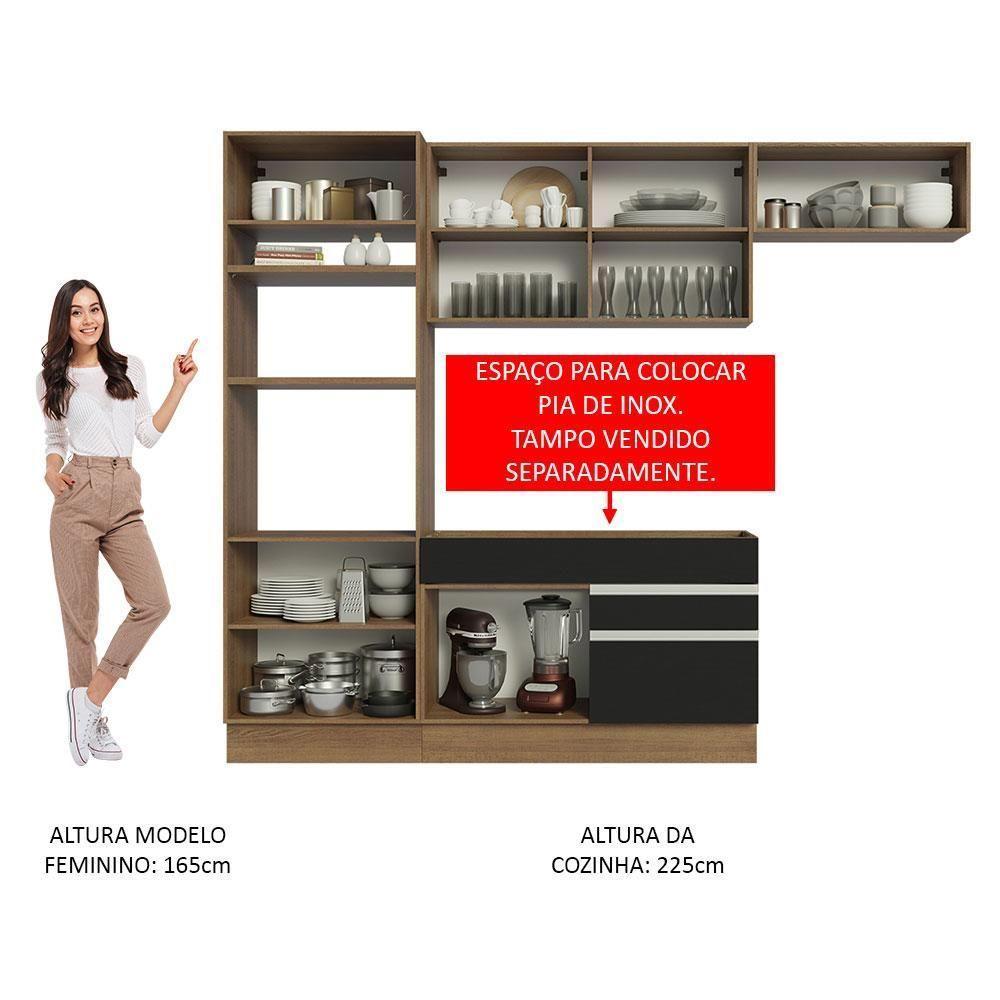 Armário De Cozinha Completa 270cm Rustic/preto Glamy Madesa 15 Rustic/preto - 7