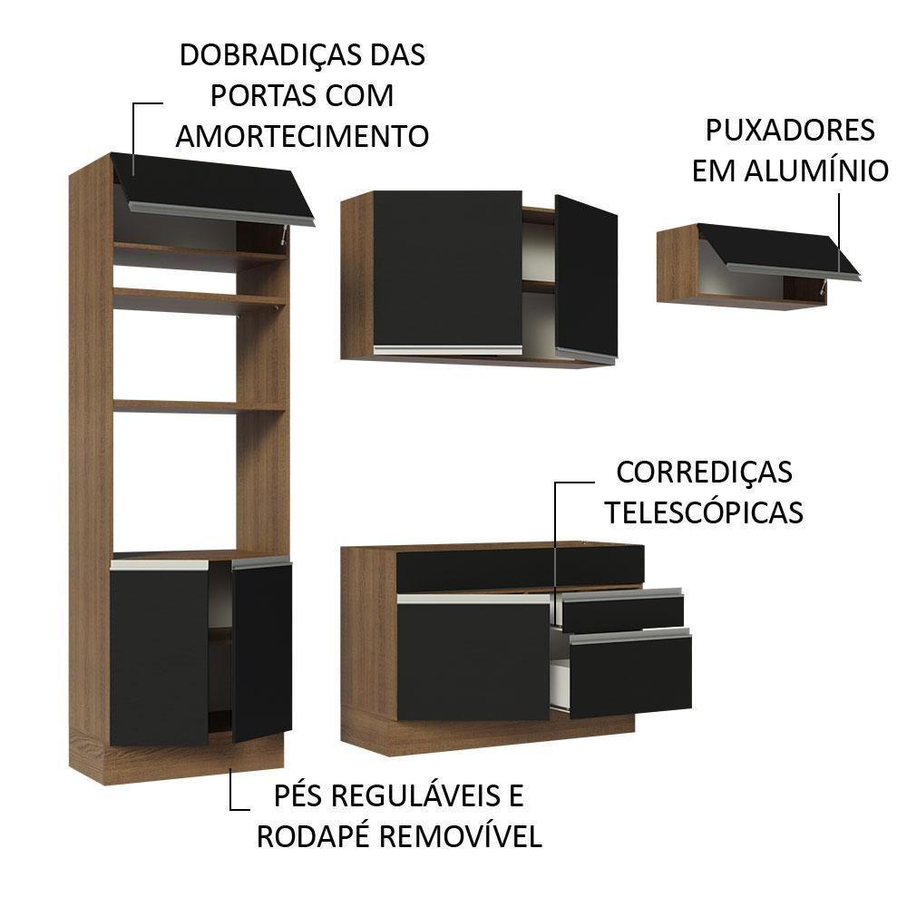 Armário De Cozinha Completa 270cm Rustic/preto Glamy Madesa 15 Rustic/preto - 8