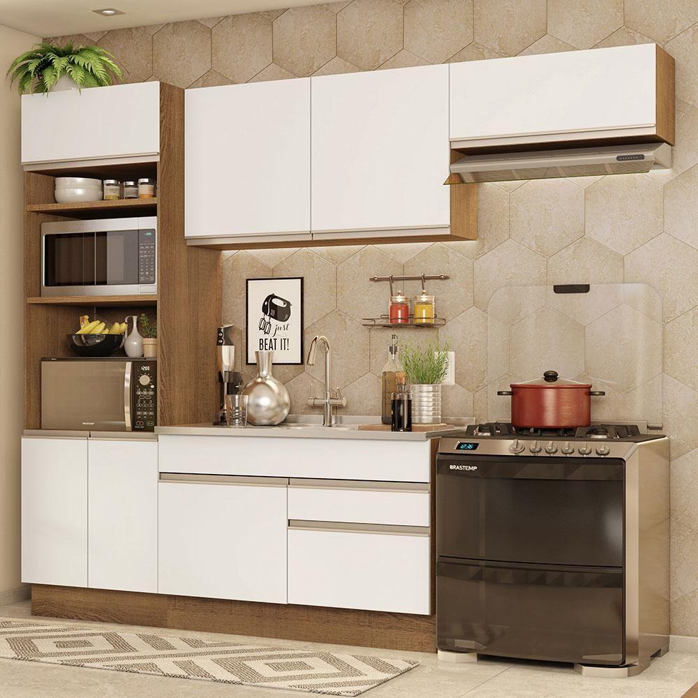 Armário De Cozinha Completa 270cm Rustic/branco Glamy Madesa 15 Rustic/branco - 1