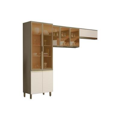 Cozinha Compacta Connect 4 Portas MDF 71.5cm Branco Kit com Armários e Cristaleira