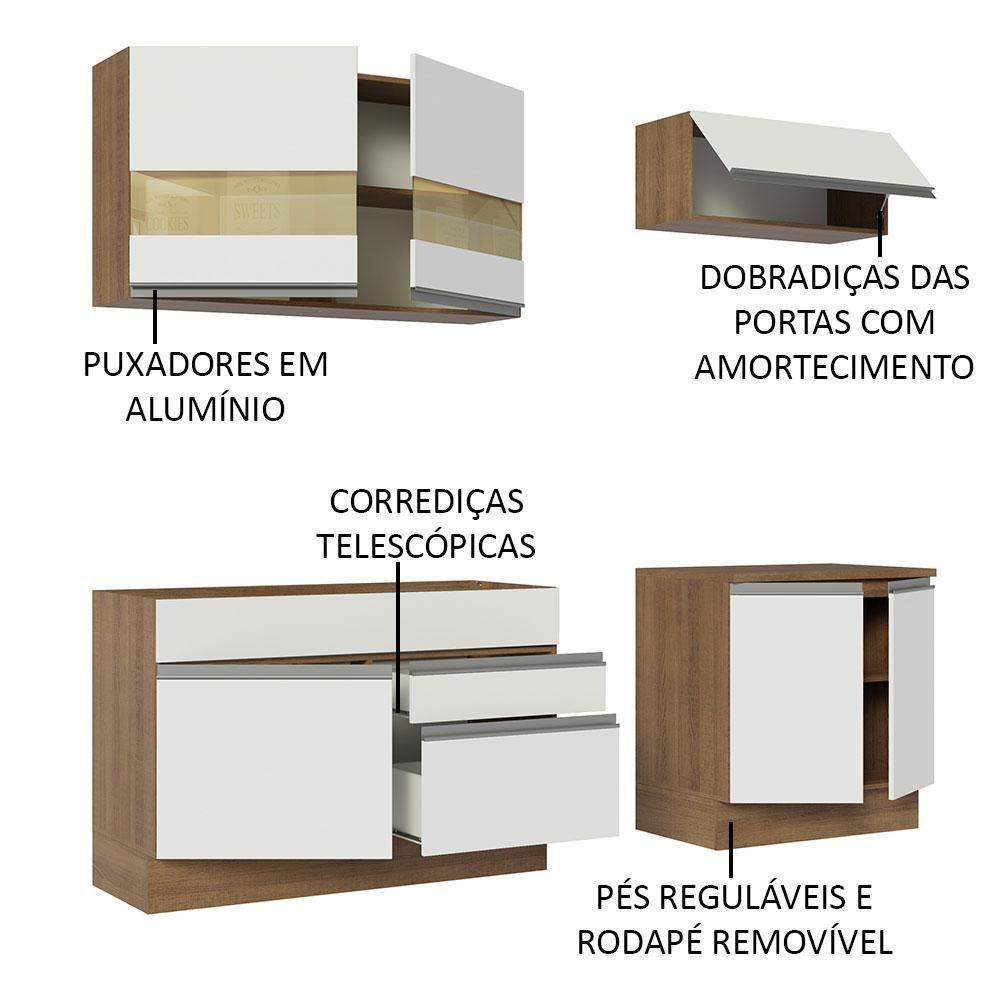 Armário De Cozinha Completa 200cm Rustic/branco Glamy Madesa 07 Rustic/branco - 8