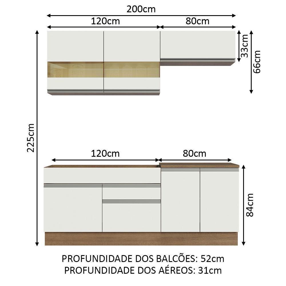 Armário De Cozinha Completa 200cm Rustic/branco Glamy Madesa 07 Rustic/branco - 9