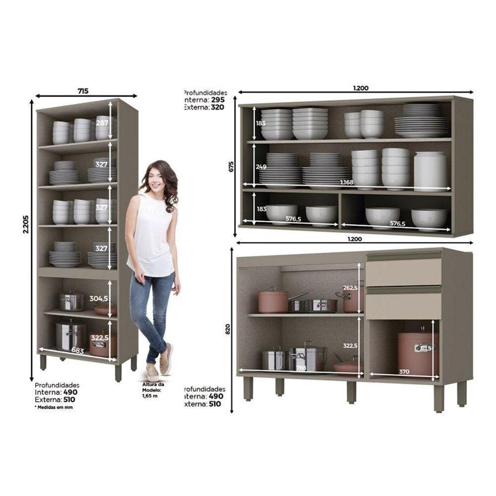 Kit de Cozinha Completa 7 Peças Connect  (2 Armários + 2 Balcões + 1 Paneleiro + 2 Complementos) C7P03 Duna/Cristal - Henn - 3