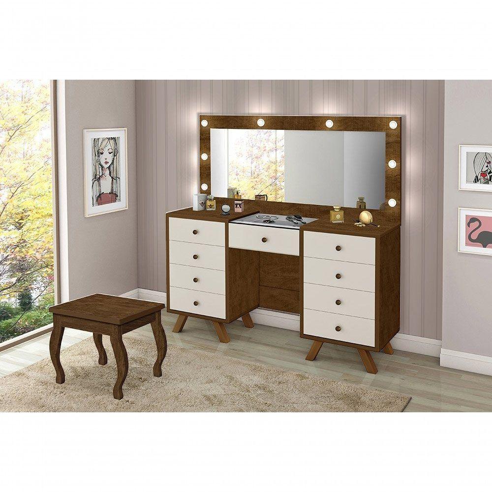 Penteadeira Camarim Com Espelho E Banqueta Malbec Off White - 3