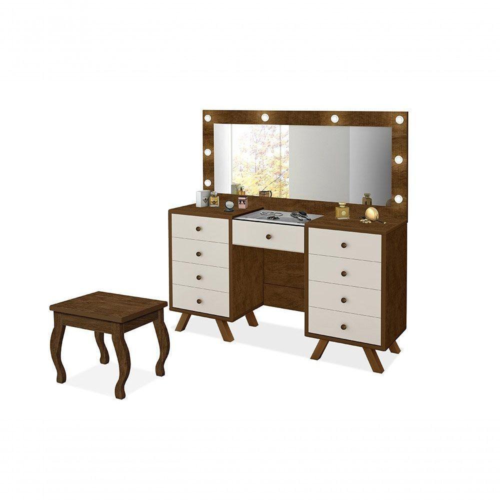 Penteadeira Camarim Com Espelho E Banqueta Malbec Off White - 4