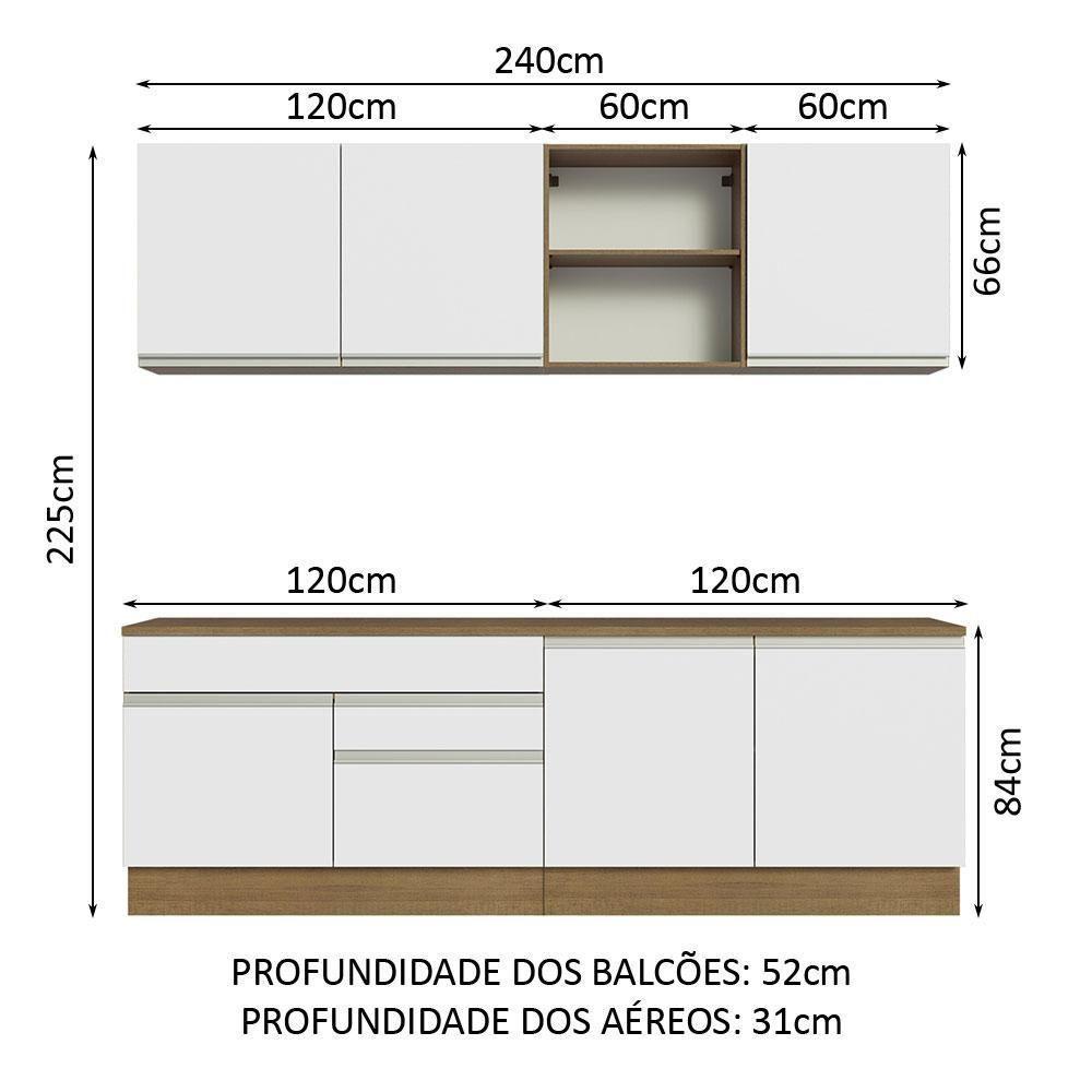 Armário De Cozinha Completa 240cm Rustic/branco Glamy Madesa 06 Rustic/branco - 9