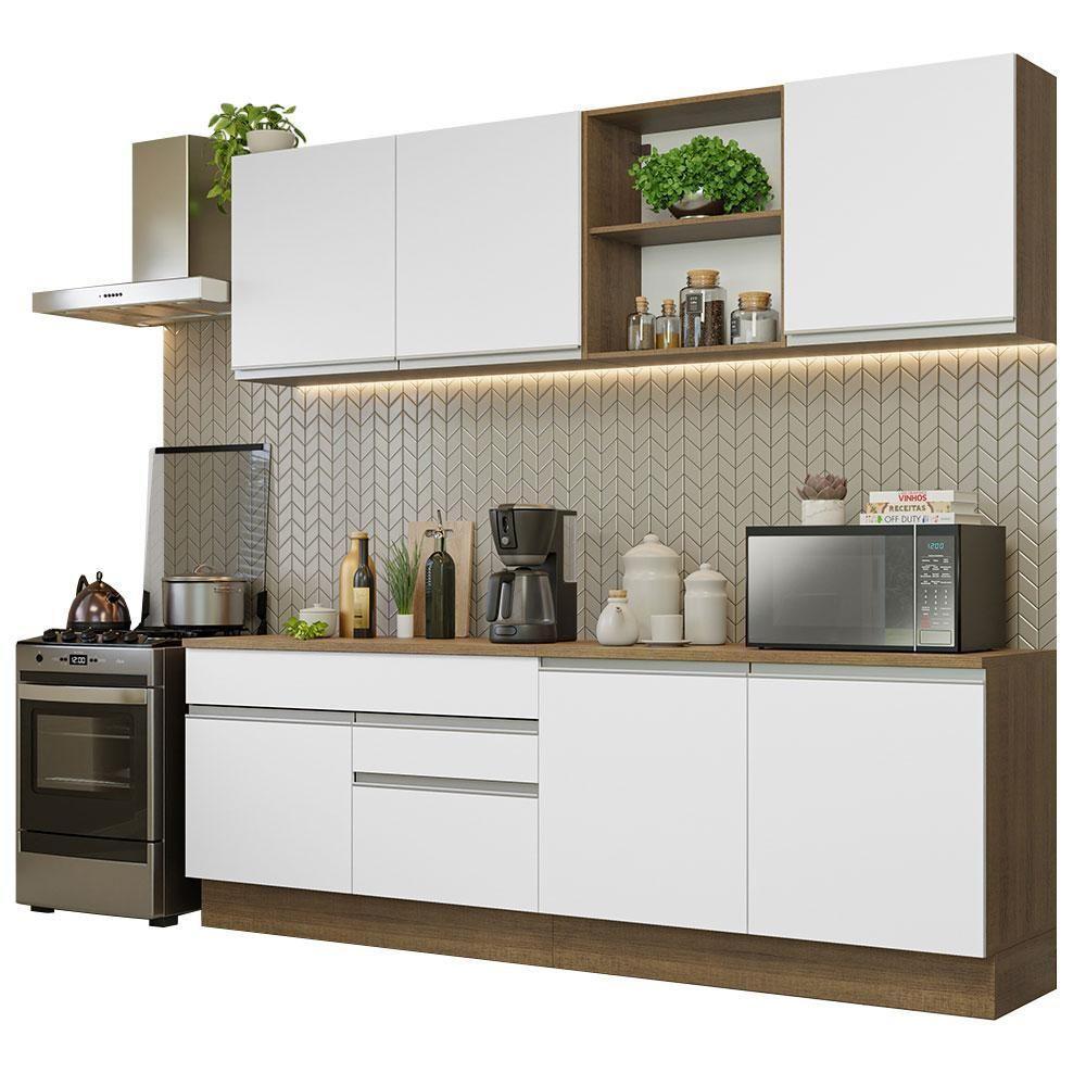 Armário De Cozinha Completa 240cm Rustic/branco Glamy Madesa 06 Rustic/branco - 10