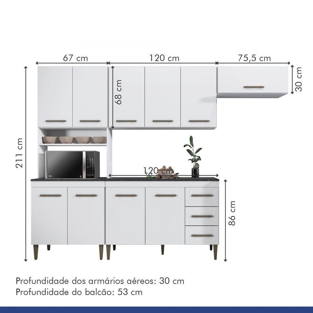 Cozinha Completa 10 Portas 3 Gavetas Atenas Kaiki Moveis Branco. - 8