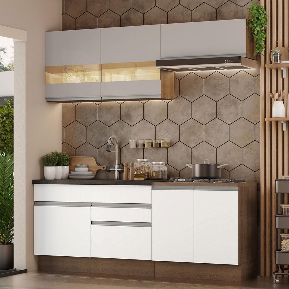 Armário De Cozinha Completa 200cm Rustic/branco/crema Glamy Madesa 07 Rustic/branco/crema - 1