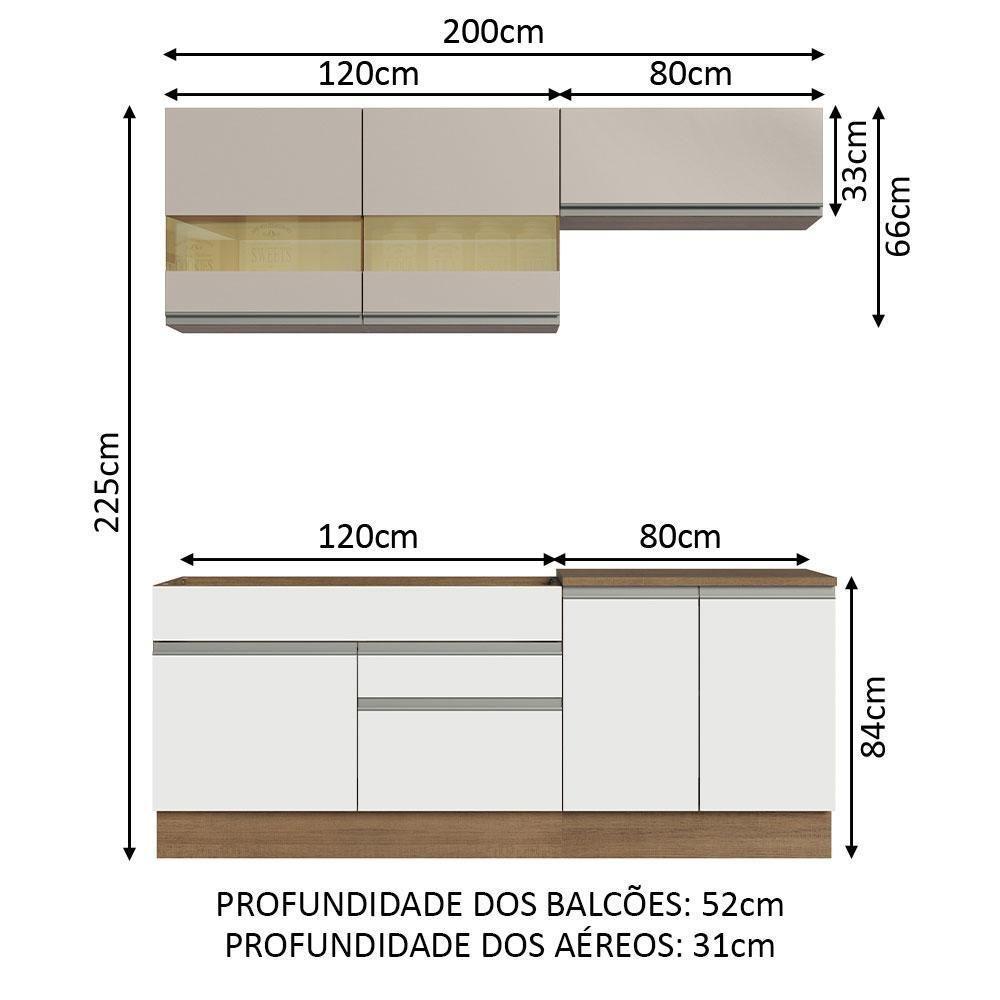 Armário De Cozinha Completa 200cm Rustic/branco/crema Glamy Madesa 07 Rustic/branco/crema - 9