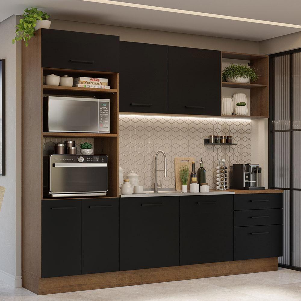 Armário De Cozinha Completa 250cm Rustic/preto Agata Madesa 01 Rustic/preto - 1