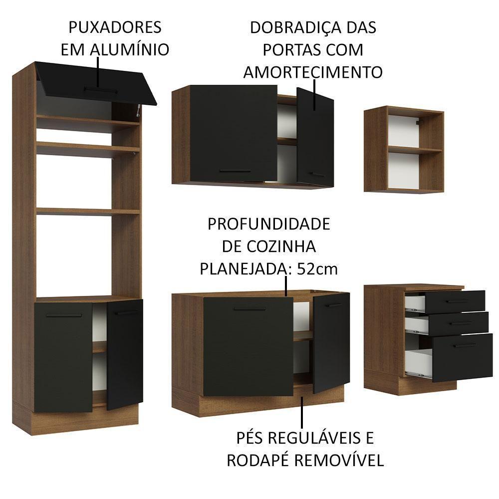 Armário De Cozinha Completa 250cm Rustic/preto Agata Madesa 01 Rustic/preto - 8