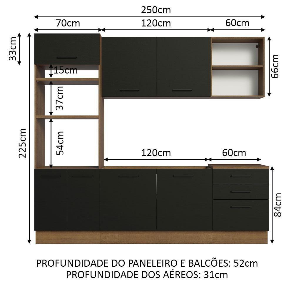 Armário De Cozinha Completa 250cm Rustic/preto Agata Madesa 01 Rustic/preto - 9