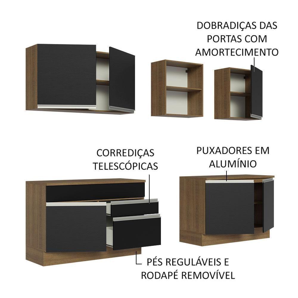 Armário De Cozinha Completa 240cm Rustic/preto Glamy Madesa 06 Rustic/preto - 8