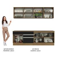 Armário De Cozinha Completa 240cm Rustic/preto Glamy Madesa 06 Rustic/preto - 7