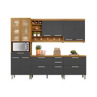 Kit de Cozinha Modulada 5 Peças Burguesa Premium  (2 Armários + 2 Balcões + 1 Paneleiro) C5P23 Freijo/Grafite - Nesher - 1