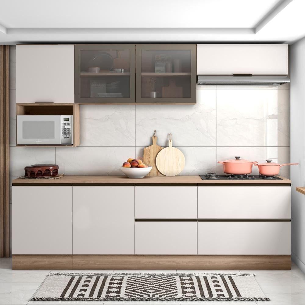 Cozinha Completa Etna 7 Peças Balcão Cooktop Poliman Móveis Carvalho Oak E Off White - 10