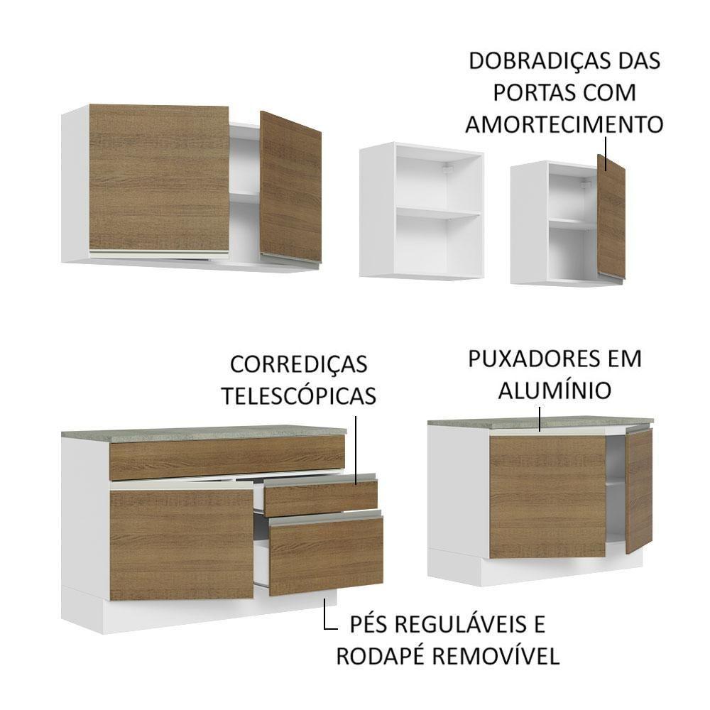 Armário De Cozinha Completa 240cm Branco/rustic Glamy Madesa 06 Branco/rustic - 8