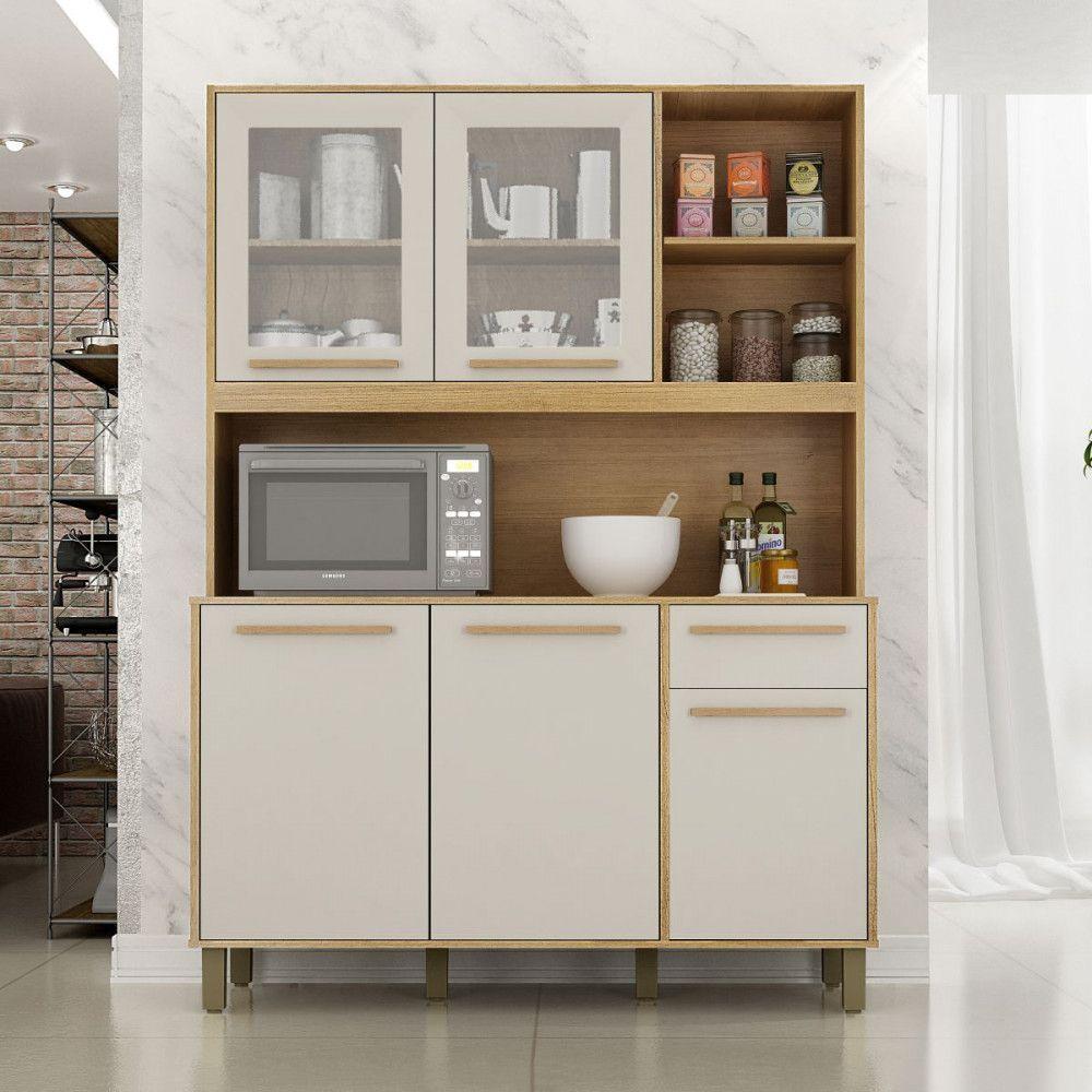 Cozinha Rubi 5 Portas 1 Gaveta Cinamomo Com Off White Valdemoveis Cinamomo Com Off White - 2