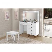 Penteadeira Camarim Com Espelho E Led Com Banqueta Branco - 1