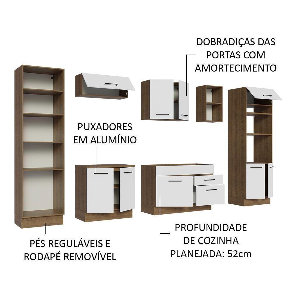 Armário De Cozinha Completa 330cm Rustic/branco Agata Madesa 02 Rustic/branco - 8