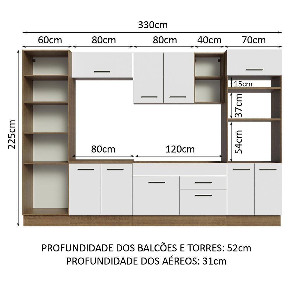 Armário De Cozinha Completa 330cm Rustic/branco Agata Madesa 02 Rustic/branco - 9
