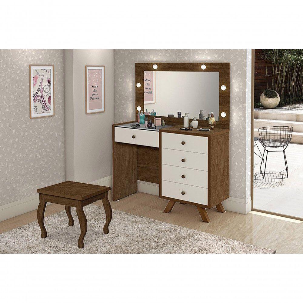 Penteadeira Camarim Com Espelho E Led C/ Banqueta Off White - 1