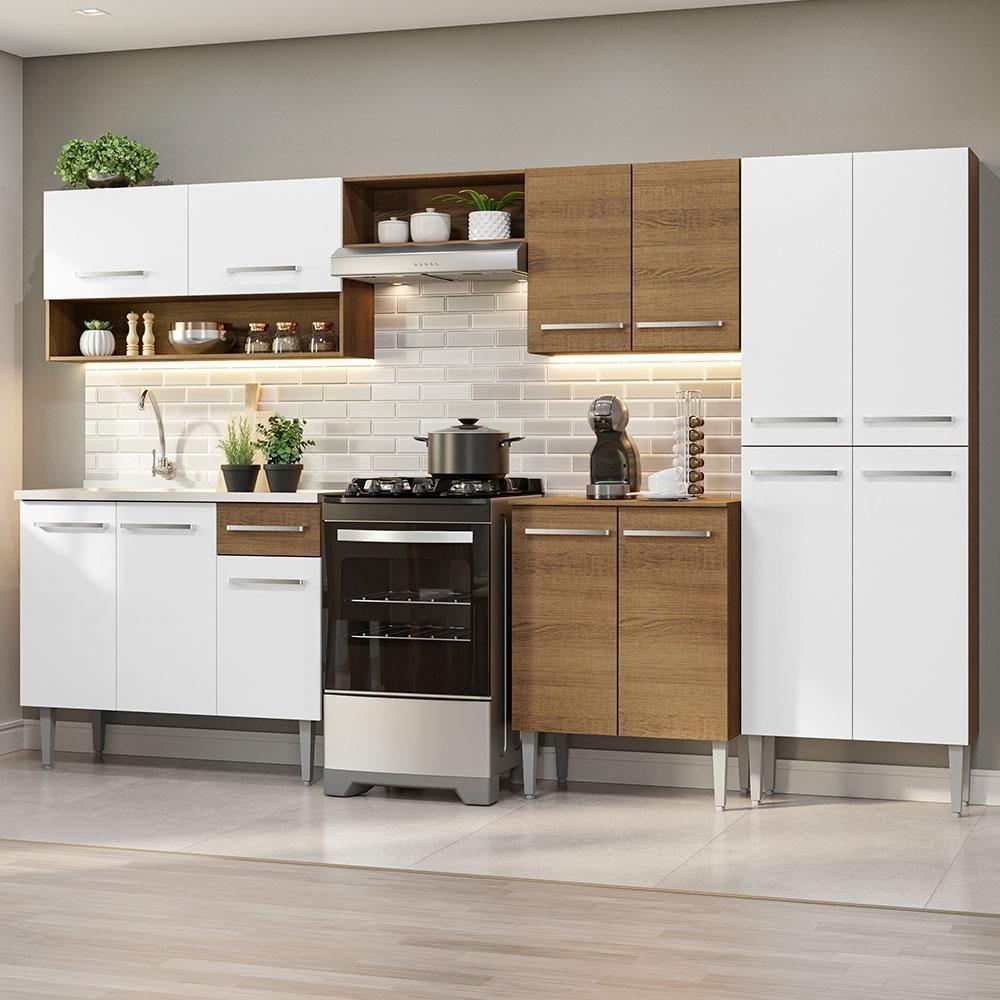 Armário De Cozinha Completa 293cm Com Pia Rustic/branco Emilly Madesa 09 Rustic/branco - 1