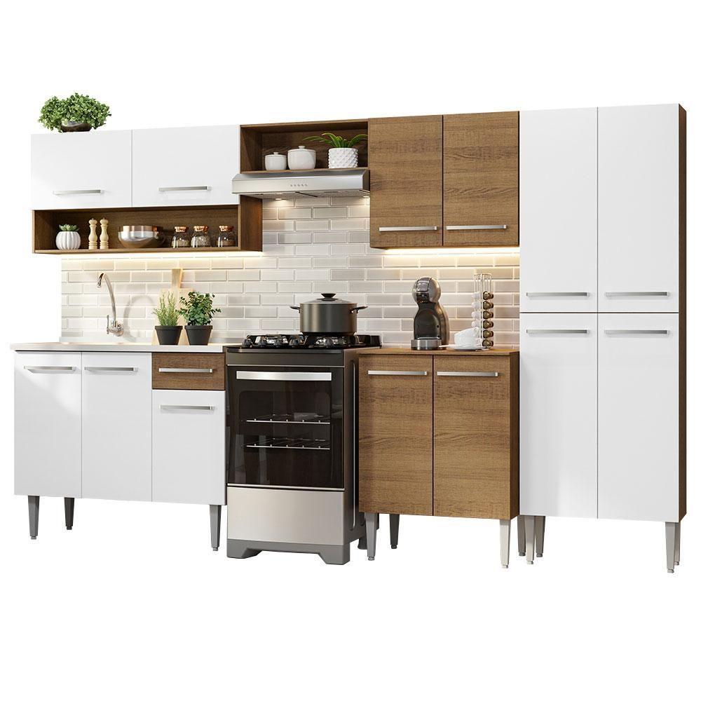Armário De Cozinha Completa 293cm Com Pia Rustic/branco Emilly Madesa 09 Rustic/branco - 2
