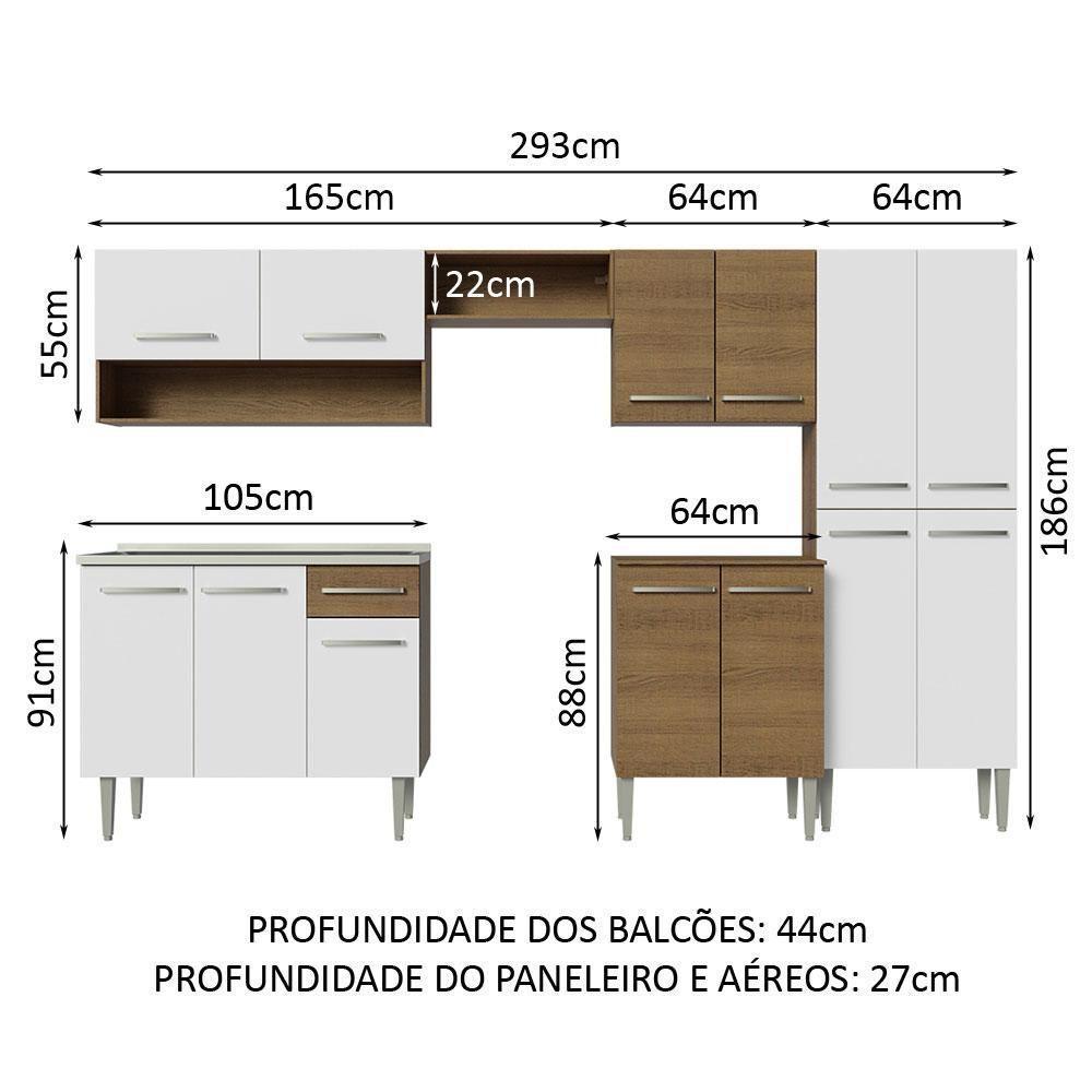 Armário De Cozinha Completa 293cm Com Pia Rustic/branco Emilly Madesa 09 Rustic/branco - 4