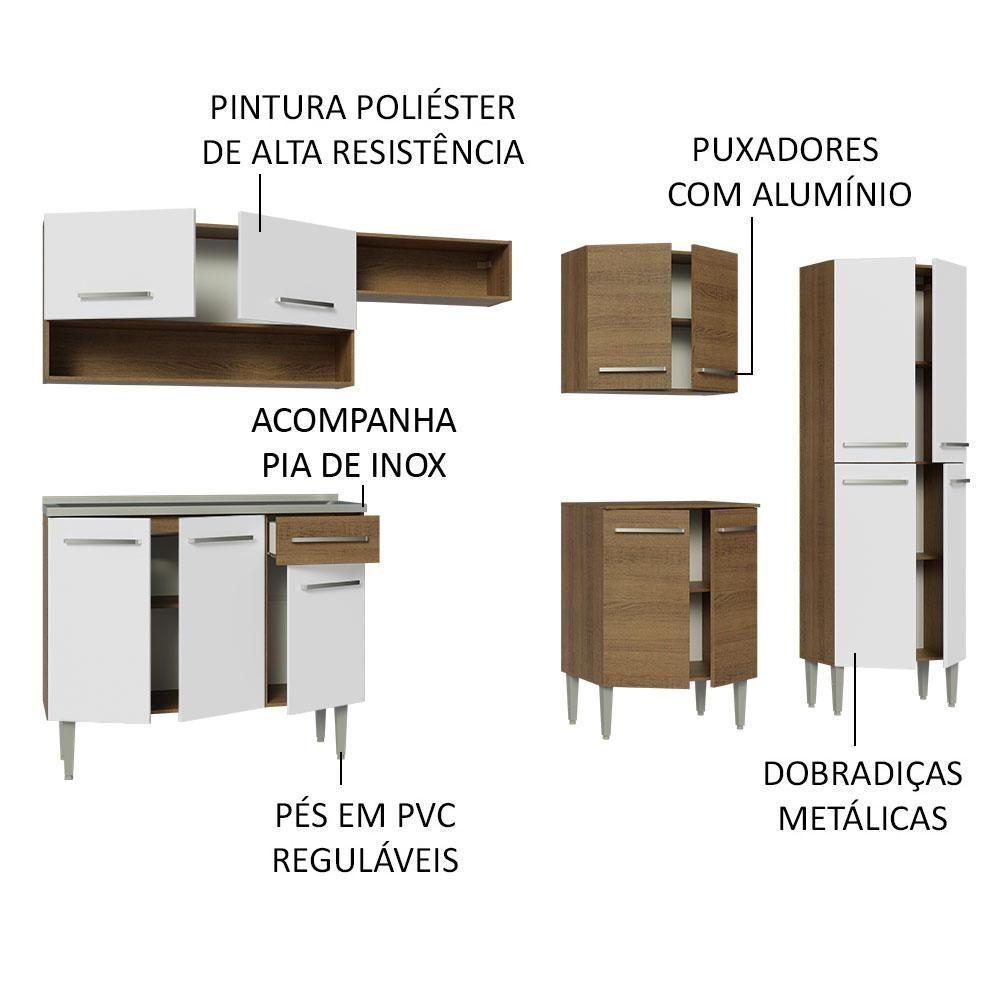 Armário De Cozinha Completa 293cm Com Pia Rustic/branco Emilly Madesa 09 Rustic/branco - 5