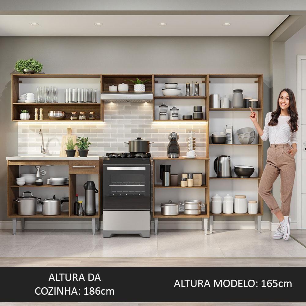 Armário De Cozinha Completa 293cm Com Pia Rustic/branco Emilly Madesa 09 Rustic/branco - 6