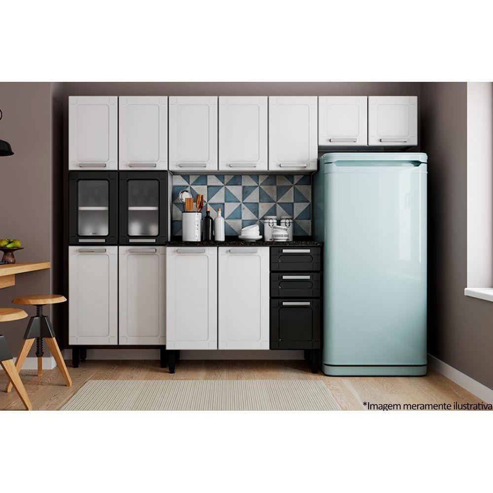 Kit de Cozinha Completa 4 Peças Múltipla  (2 Armários + 1 Balcão + 1 Paneleiro) C4P85 Branco/Preto - Bertolini - 1