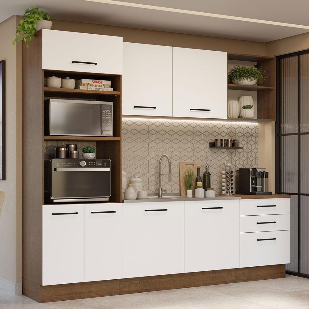 Armário De Cozinha Completa 250cm Rustic/branco Agata Madesa 01 Rustic/branco - 1