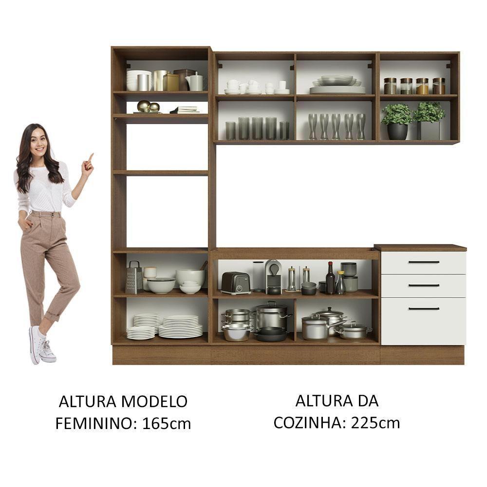 Armário De Cozinha Completa 250cm Rustic/branco Agata Madesa 01 Rustic/branco - 7