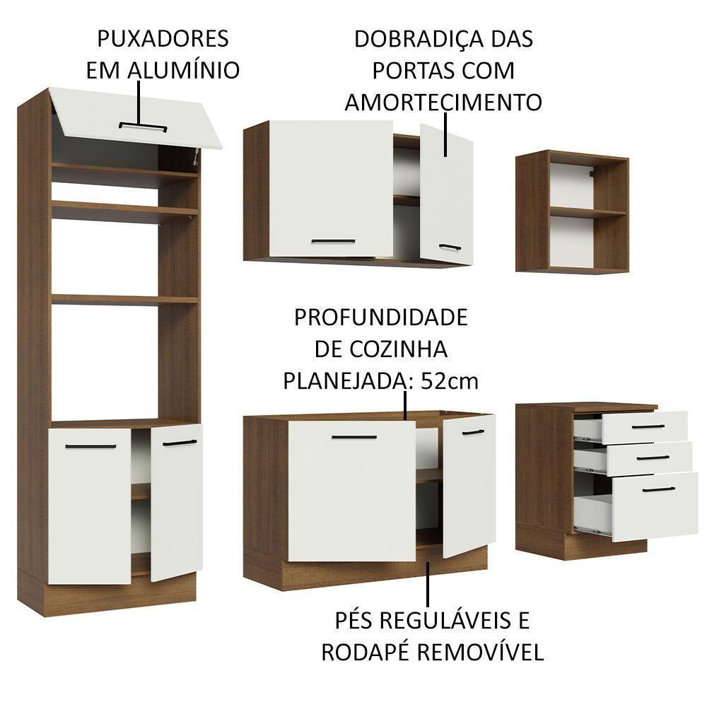 Armário De Cozinha Completa 250cm Rustic/branco Agata Madesa 01 Rustic/branco - 8