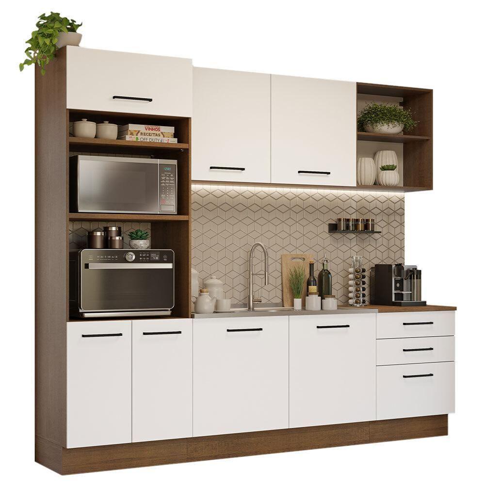 Armário De Cozinha Completa 250cm Rustic/branco Agata Madesa 01 Rustic/branco - 10