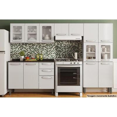 Kit de Cozinha Completa Evidence 4 Peças 6 Portas 2 Gavetas Aço Branco