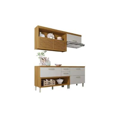 Kit de Cozinha Completa 3 Peças Princesa 4 Portas 3 Gavetas MDF Branco Freijo Off White
