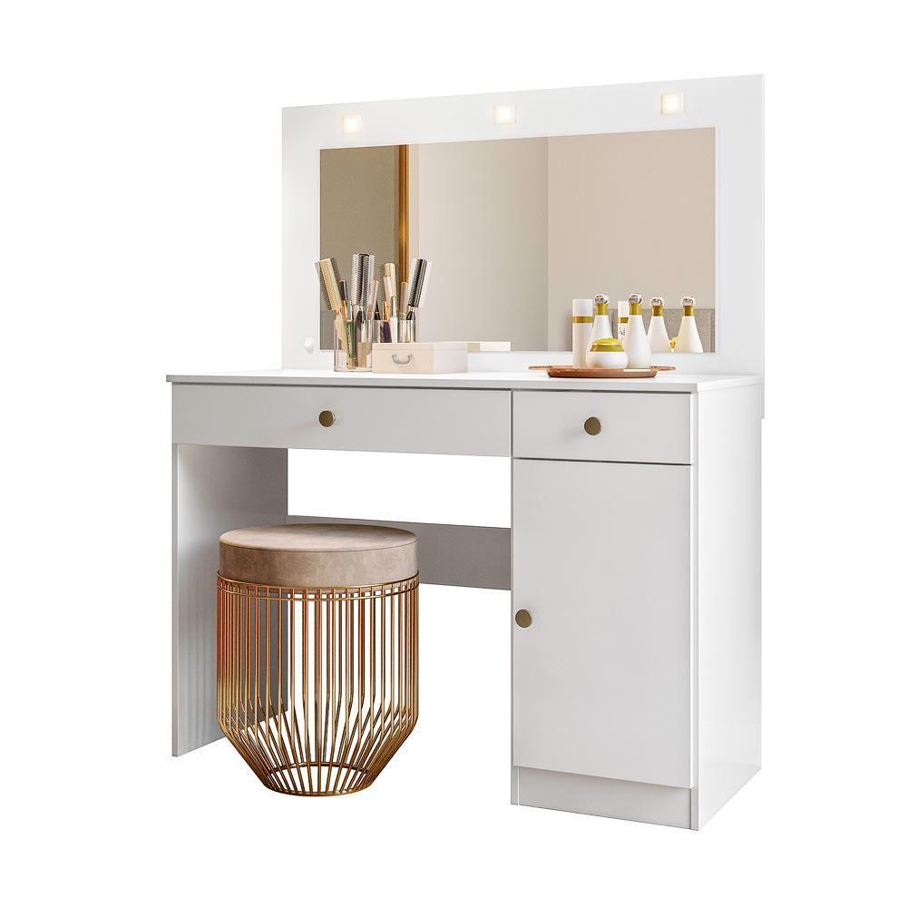 Penteadeira Camarim Com Led 2 Gavetas 1 Porta Branco Bella - 2